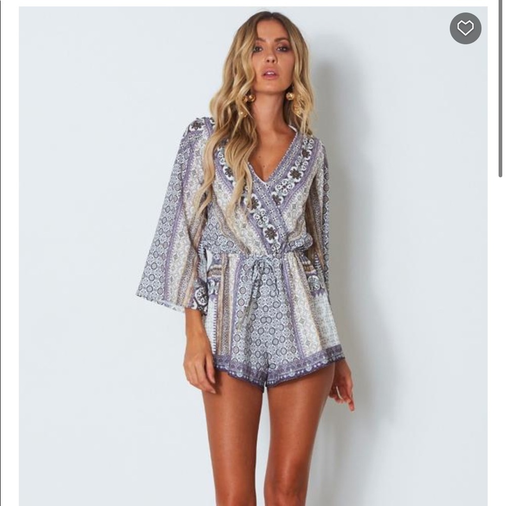 Blue, Gray and White Romper - White Fox Boutique
